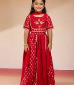  girls red lehenga set with zari embroidery