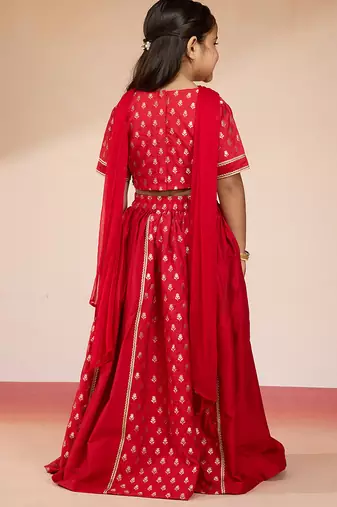  girls red lehenga set with zari embroidery