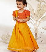  girls traditional orange cotton lehenga set with duppata