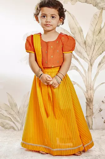  girls traditional orange cotton lehenga set with duppata
