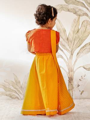  girls traditional orange cotton lehenga set with duppata 5
