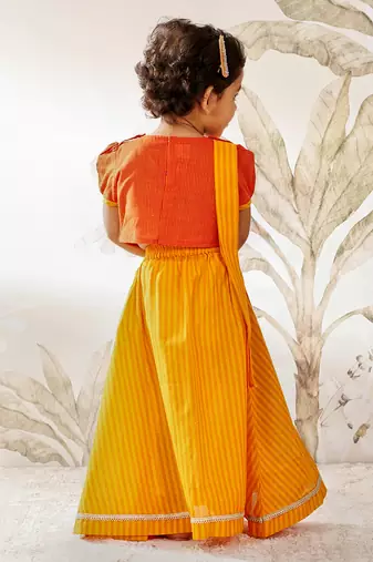  girls traditional orange cotton lehenga set with duppata