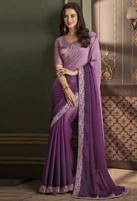 Majestic purple dual shaded silk embellished saree with embroidered satin silk blouse 1