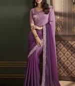 Majestic purple dual shaded silk embellished saree with embroidered satin silk blouse