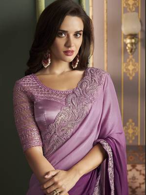 Majestic purple dual shaded silk embellished saree with embroidered satin silk blouse 2