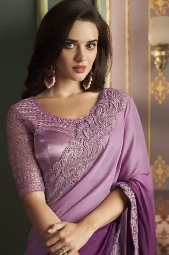 Majestic purple dual shaded silk embellished saree with embroidered satin silk blouse