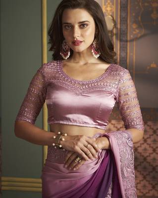 Majestic purple dual shaded silk embellished saree with embroidered satin silk blouse 3