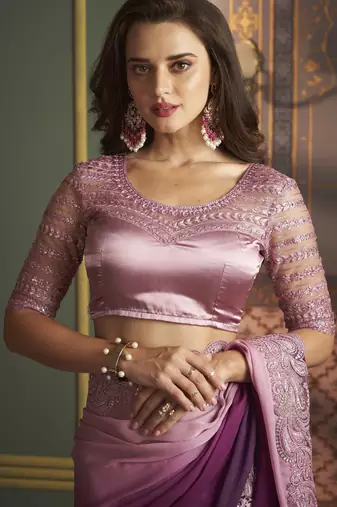 Majestic purple dual shaded silk embellished saree with embroidered satin silk blouse
