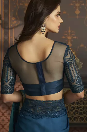 Blue embroidered silk shaded saree with banglori silk blouse