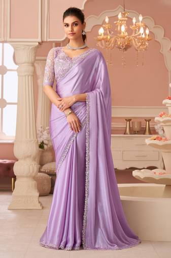 Lavender embroidered silk saree with banglori silk blouse