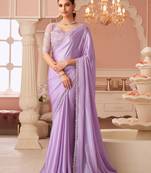 Lavender embroidered silk saree with banglori silk blouse
