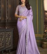 Lavender embroidered silk saree with banglori silk blouse