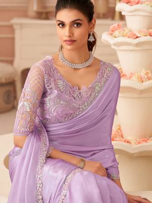 Lavender embroidered silk saree with banglori silk blouse 2