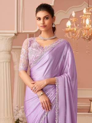 Lavender embroidered silk saree with banglori silk blouse 3