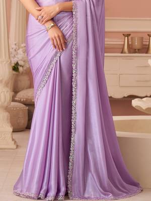 Lavender embroidered silk saree with banglori silk blouse 4