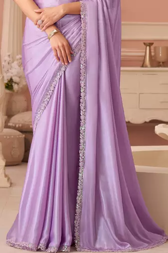 Lavender embroidered silk saree with banglori silk blouse