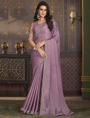 Dusty lavender fancy silk with designer work blouse for wedding party 1