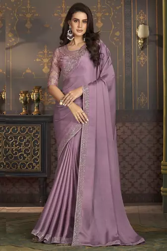 Dusty lavender fancy silk with designer work blouse for wedding party