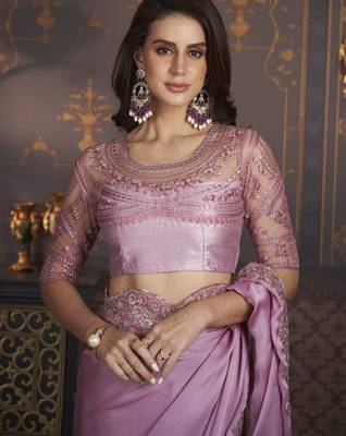 Dusty lavender fancy silk with designer work blouse for wedding party 3
