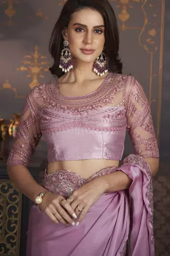 Dusty lavender fancy silk with designer work blouse for wedding party