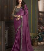 Dusty pink embroidered satin silk chiffon saree with banglori silk blouse