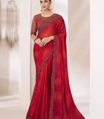 Red shaded satin silk chiffon saree with luxurious banglori silk blouse for weddings and festive occasions