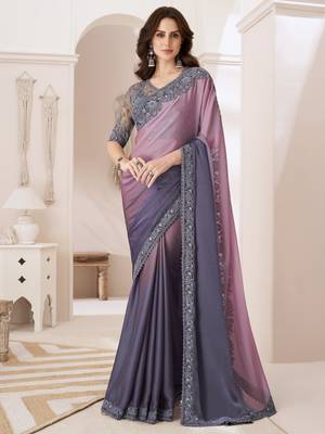 Lavender purple dual shaded chiffon saree with luxurious banglori silk blouse for weddings and festive occasions 1