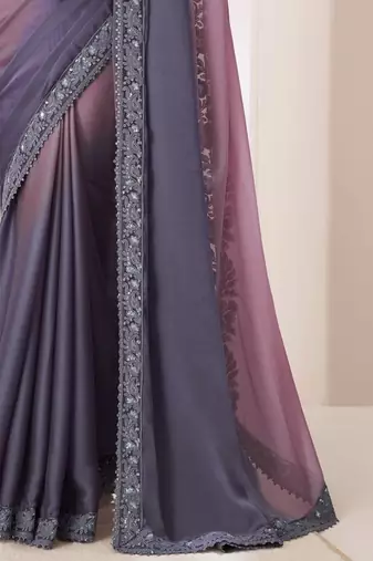 Lavender purple dual shaded chiffon saree with luxurious banglori silk blouse for weddings and festive occasions