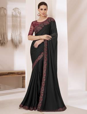 Black silk chiffon saree with luxurious banglori silk blouse for weddings and festive occasions 1