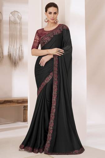 Black silk chiffon saree with luxurious banglori silk blouse for weddings and festive occasions