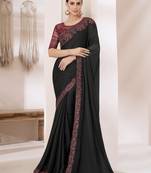Black silk chiffon saree with luxurious banglori silk blouse for weddings and festive occasions