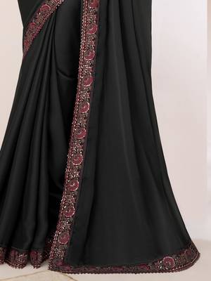 Black silk chiffon saree with luxurious banglori silk blouse for weddings and festive occasions 4