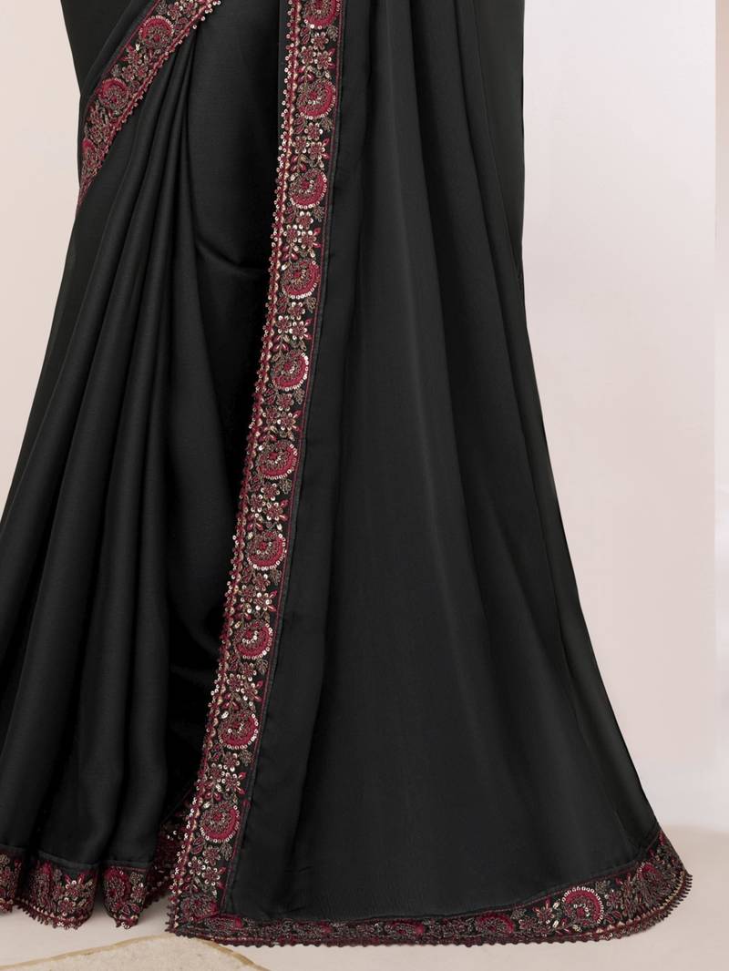 Black silk chiffon saree with luxurious banglori silk blouse for weddings and festive occasions