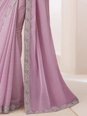 Light lavender satin georgette saree detailed work banglori silk blouse for weddings and festive occasions 4