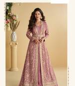 Pink chinon silk two piece full stitched gownd with belt size upto 44