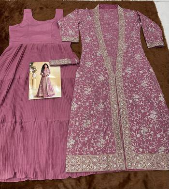 pink chinon silk two piece gown with belt-Full Stitched Free size 3