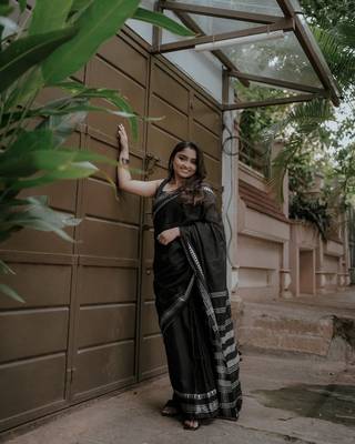Black cotton silk blend saree with blouse 1