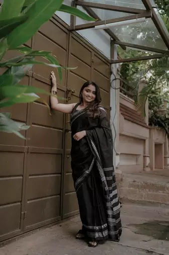 Black cotton silk blend saree with blouse