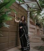 Black cotton silk blend saree with blouse