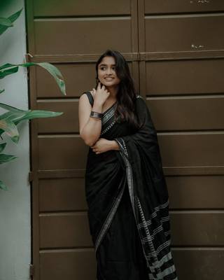 Black cotton silk blend saree with blouse 2