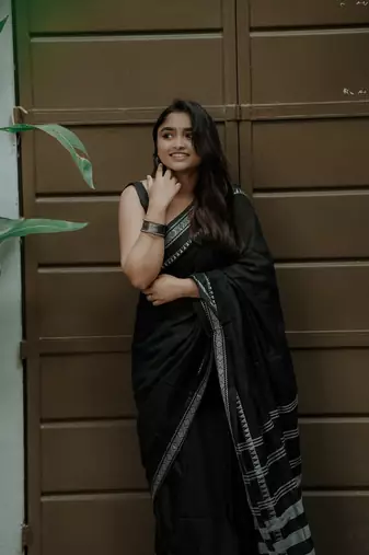 Black cotton silk blend saree with blouse