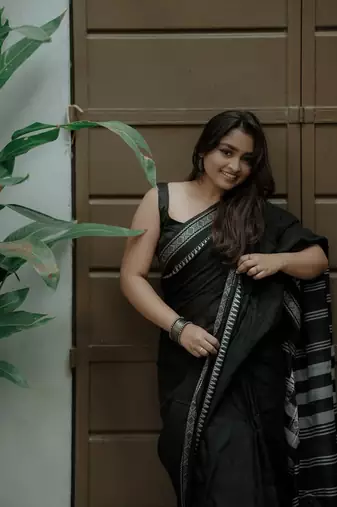Black cotton silk blend saree with blouse