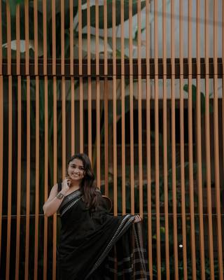 Black cotton silk blend saree with blouse 4