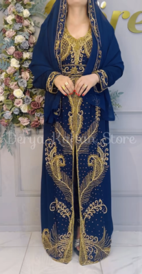 Royal Navy Blue Embroidered Stitched Kaftan with Heavy Golden Work | Party & Occasion Wear Farasha 1