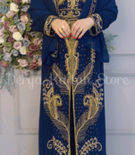 Royal Navy Blue Embroidered Stitched Kaftan with Heavy Golden Work | Party & Occasion Wear Farasha