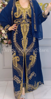 Royal Navy Blue Embroidered Stitched Kaftan with Heavy Golden Work | Party & Occasion Wear Farasha 2