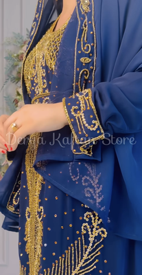 Royal Navy Blue Embroidered Stitched Kaftan with Heavy Golden Work | Party & Occasion Wear Farasha 4