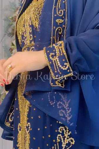 Royal Navy Blue Embroidered Stitched Kaftan with Heavy Golden Work | Party & Occasion Wear Farasha