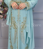 Sea Green Embroidered Stitched Kaftan with Golden Work Hand Embroiderred
