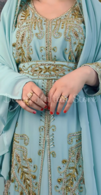 Sea Green Embroidered Stitched Kaftan with Golden Work Hand Embroiderred 2